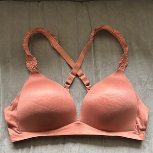 Aerie Pink Bra with Criss-Cross Straps and Molded Cups 38D